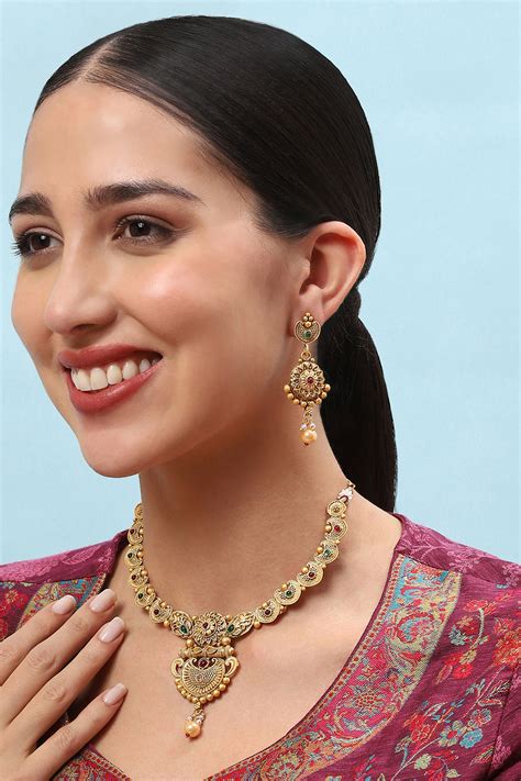 Gold Brass Necklace Set