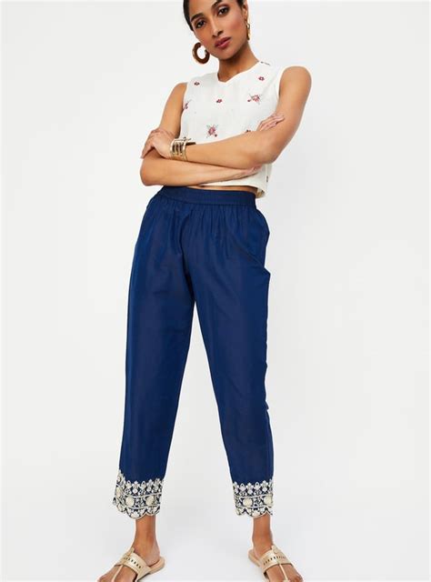 Buy Women Straight Pants with Embroidered Hem Online at just Rs. 799.0 ...