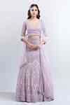 Buy Purple Chiffon Pearls, Sequins Round Neck Embroidered Lehenga ...