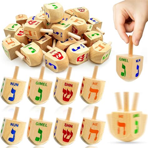 Amazon.com: AMENON 30 Pack Wooden Hanukkah Dreidels Games, Hanukkah ...