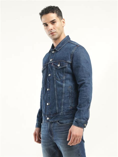 Men's Solid Dark Blue Spread Collar Denim Jacket – Levis India Store