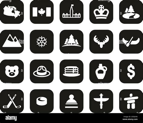 Canada Country & Culture Icons White On Black Flat Design Set Big Stock ...