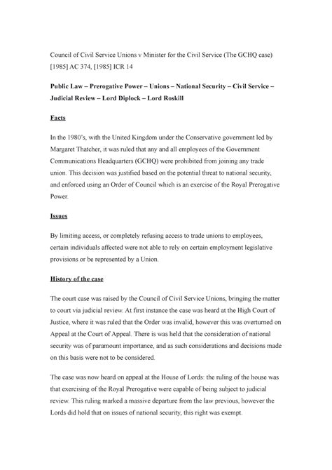 Council of Civil Service Unions v Minister for the Civil Service - This ...