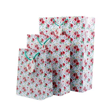 Little Red Flowers Print Paper Bags Pack of 3 (S/M/L)