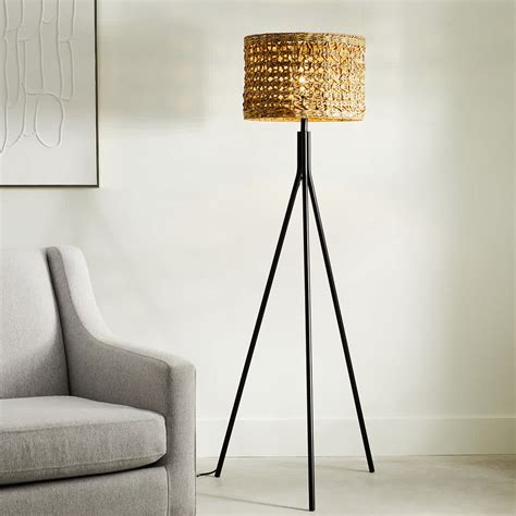 Ty Pennington Black Metal Tripod Floor Lamp with Seagrass Shade, 60"