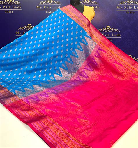 Butta Cotton-Silk Nauvari Saree Blue Colour - [Code 598] – My Fair Lady