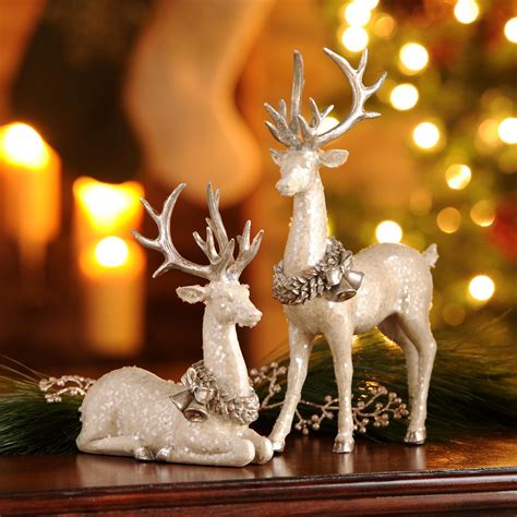 White Deer Statue, Set of 2 | Christmas deer decorations, Christmas ...