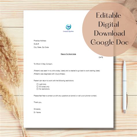 Image result for Return to Work Notes