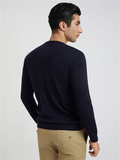 Raymond Men Blue Structure Cable Round Neck Collar Sweater – MyRaymond