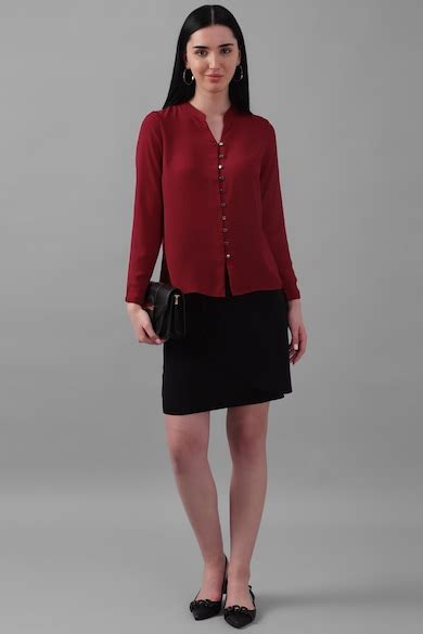 Buy Women Maroon Solid Casual Top Online - 916317 | Allen Solly
