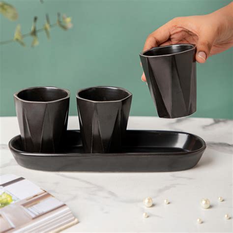 Ternion Textured Planter Set Of 3 With Plate Black Online - Premium ...