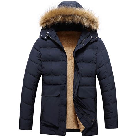 Fjofpr Mens Winter Coats with Hood Fur Men Hooded Long Sleeve Zipper ...