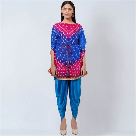 Pink and Blue Bandhani Tunic with Blue Dhoti Pants Set – First Resort ...