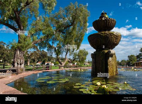 Santa Barbara, USA, a fountain in front of the Mission Santa Barbara ...