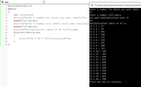 Image result for Multiplication Table C Program