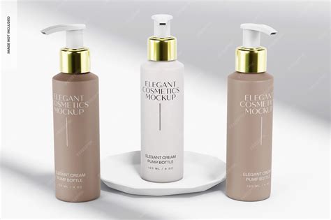 Premium PSD | Elegant cream pump bottle set mockup