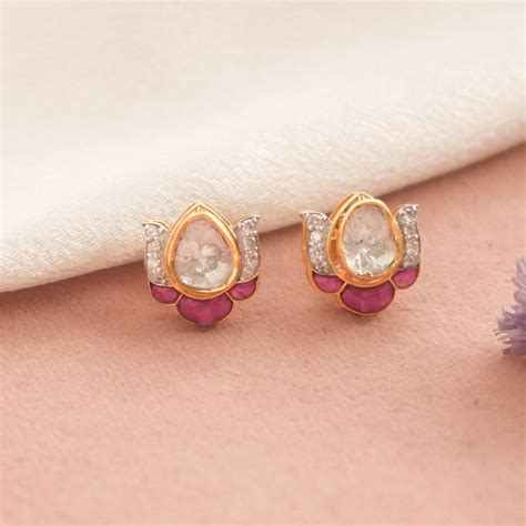 The Lotus Artistry Polki Diamond Earrings | 18k Gold Minimalist ...