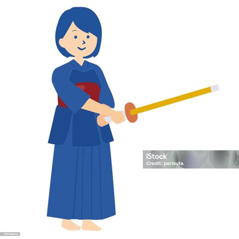 Illustration Of A Girl Doing Kendo Kendo Club Stockvectorkunst en meer beelden van Brugklas ...