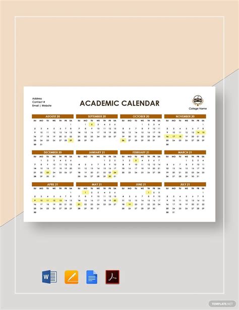 Excel Academic Calendar Template