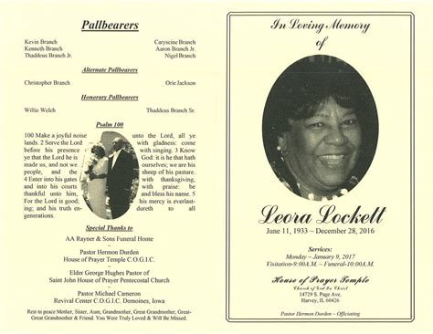 Leora Lockett Obituary | AA Rayner and Sons Funeral Homes