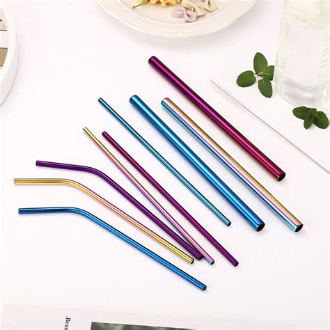 Straight Bent Metal Drinking Portable Reusable Stainless Steel Metal ...
