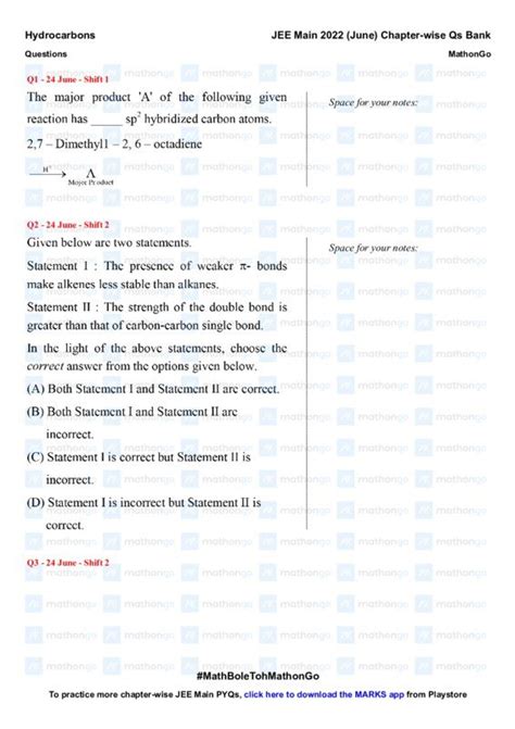 Hydrocarbons Study Notes - JEE Main 2022 Questions - ShareMyNotes ...