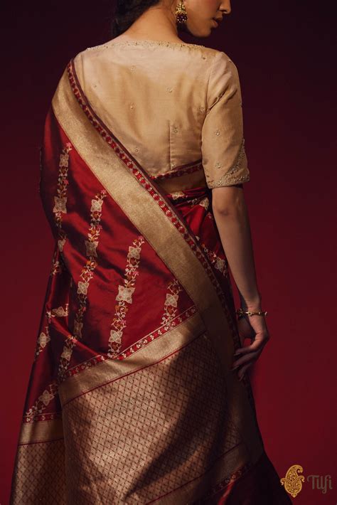 Pre-Order: 'Nadira' Maroon Pure Katan Silk Banarasi Real Zari Handloom ...