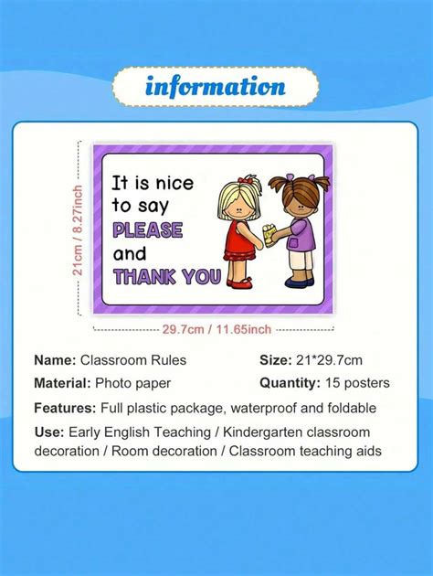 15pcs A4 Size Classroom Rules Poster - Preschool Class Rules Poster ...