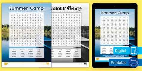 Summer Camp Word Search for 6th-8th Grade (teacher made)