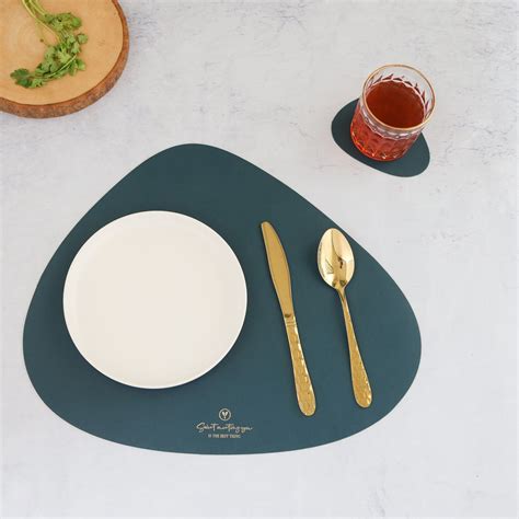 Dark Green Leather Dinner Mat Set of 4