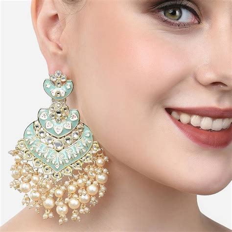 Buy Zaveri Pearls Mint Green Meenakari Kundan Cluster Beads Drop ...