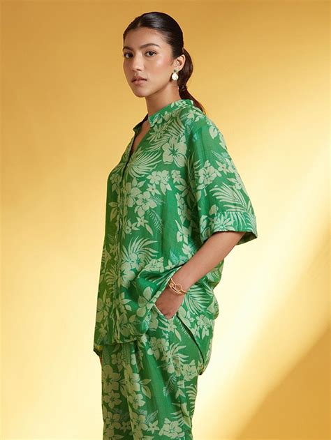 Buy Green Printed Cotton Shirt | KAAS61FEB102/KURTA/G/KAAS61FEB | The loom