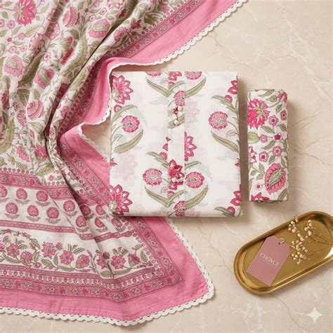 Set 6-2nd Apr - White & Pink Floral Printed Cotton Kurta - Sweet Neck ...