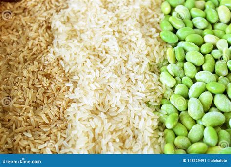 Commodity Close Up with Full Grain Rice, Organic Rice and Frozen ...