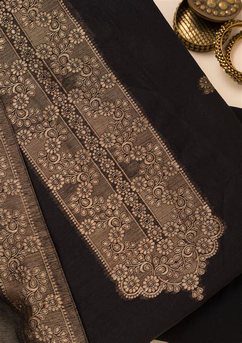 Buy Black Zariwork Soft Silk Unstitched Salwar Suit - Koskii
