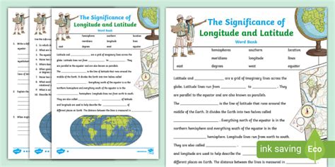 Significance of Longitude and Latitude Activity Sheets
