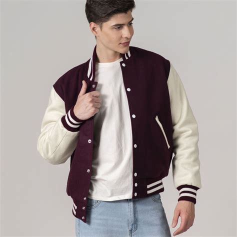 Varsity Base Men Jacket Maroon White All Wool Customizable Letterman Jacket