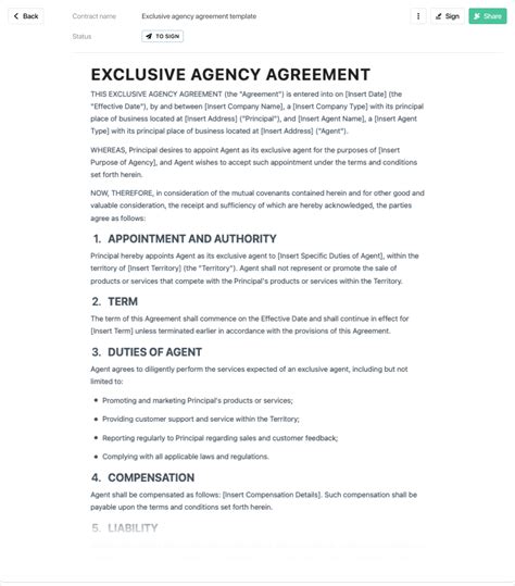 Exclusive agency agreement - free to use