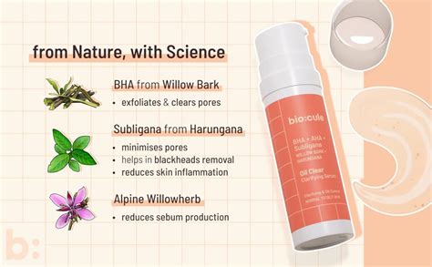 biocule Oil Clear Clarifying Serum, AHA BHA Serum from Willow Bark ...