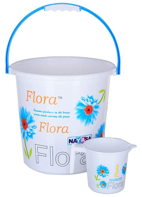 Nayasa Flora Plastic Bathroom Bucket and Mug Set (20 L, Pink, 2-Pieces ...