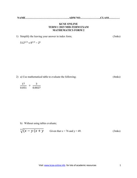 Image result for Mathematics Form 2 Notes