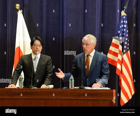 Tokyo, Japan. 6th Apr, 2014. U.S. Defense Secretary Chuck Hagel (R) and ...