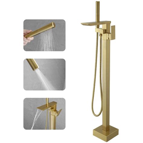 RUMOSE Brushed Gold Bathtub Filler Freestanding Tub Filler Floor Mount ...