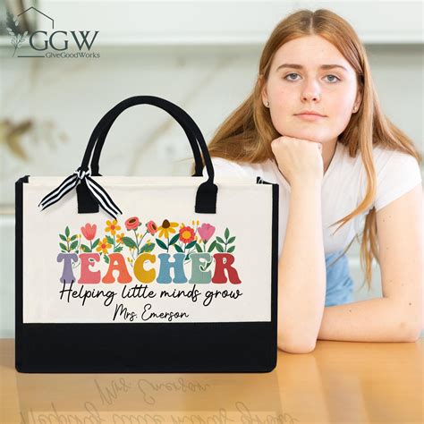 Personalized Teacher Tote Bag Custom Teacher Bag Floral - Etsy