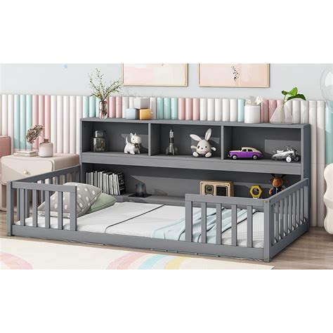Lark Manor™ Full Floor Bed With Guardrails & Side Shelves - Comfortable ...