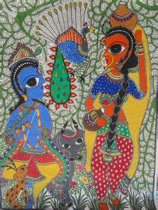 Mirracrafts Madhubani Art - Lord Krishna Playing Flute for Radha ...