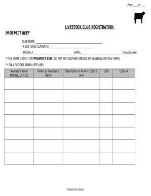 livestock club registration prospect beef Doc Template | pdfFiller