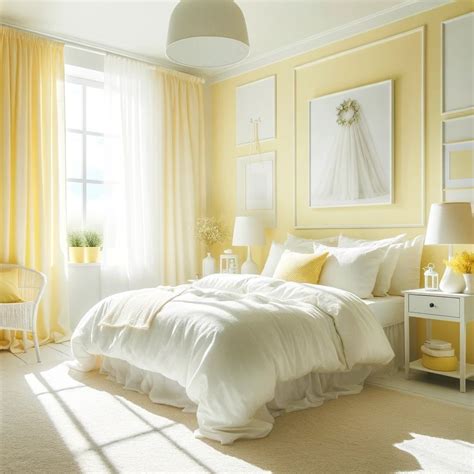 Soft Yellow and White Calming Bedroom Color Scheme | Yellow bedroom ...