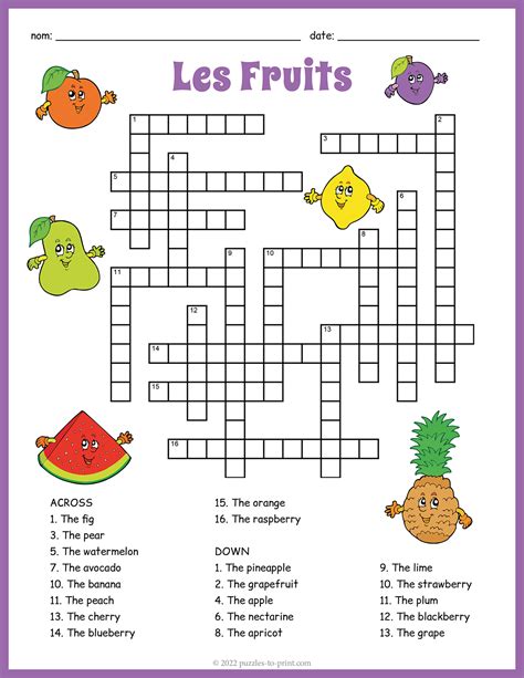 French Fruits Crossword