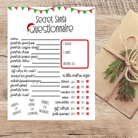Secret Santa Questionnaire for Gift Exchange/christmas Secret Santa ...